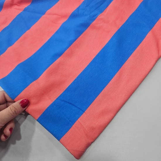 Penye Süprem Parça Kumaş | Pembe Mavi Çizgili
