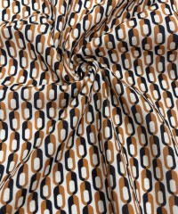 Viskon Dokuma Vual Kumaş | Turuncu Siyah Şekiller