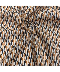 Viskon Dokuma Vual Kumaş | Turuncu Siyah Şekiller