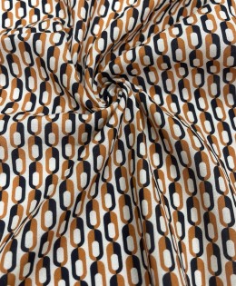 Viskon Dokuma Vual Kumaş | Turuncu Siyah Şekiller