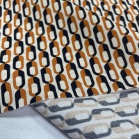 Viskon Dokuma Vual Kumaş | Turuncu Siyah Şekiller