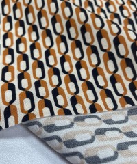 Viskon Dokuma Vual Kumaş | Turuncu Siyah Şekiller