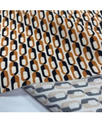 Viskon Dokuma Vual Kumaş | Turuncu Siyah Şekiller