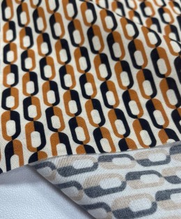 Viskon Dokuma Vual Kumaş | Turuncu Siyah Şekiller