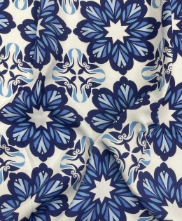 Viskon Dokuma Belmando Kumaş | Mavi Çiçek