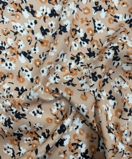 Viskon Dokuma Belmando Kumaş | Kahverengi Çiçek