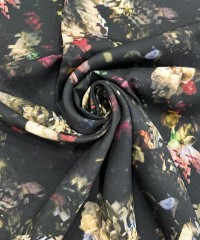 Viskon Dokuma Belmando Kumaş | Siyah Zemin Gül