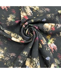 Viskon Dokuma Belmando Kumaş | Siyah Zemin Gül