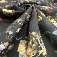 Viskon Dokuma Belmando Kumaş | Siyah Zemin Gül