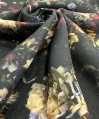 Viskon Dokuma Belmando Kumaş | Siyah Zemin Gül