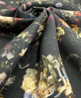 Viskon Dokuma Belmando Kumaş | Siyah Zemin Gül