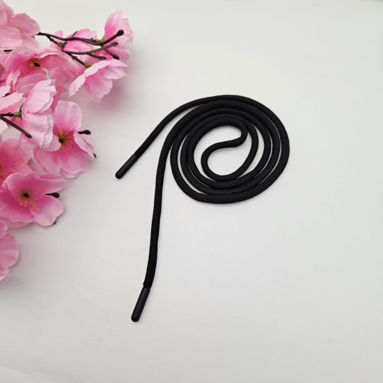 Siyah Kordon Bağcık Siyah Renk Uçlamalı 115 cm 1 Adet