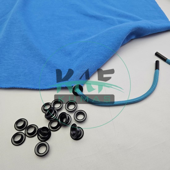 Set Fırsat* Mavi 50'lu Kordon Bağcık Siyah Renk Uçlamalı 105 cm & No 5 Siyah 100'li Kuşgözü Set