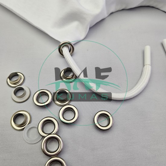 Set Fırsat* Ekru 50'lu Kordon Bağcık Beyaz Renk Uçlamalı 115 cm & No 5 Gümüş 100'li Kuşgözü Set