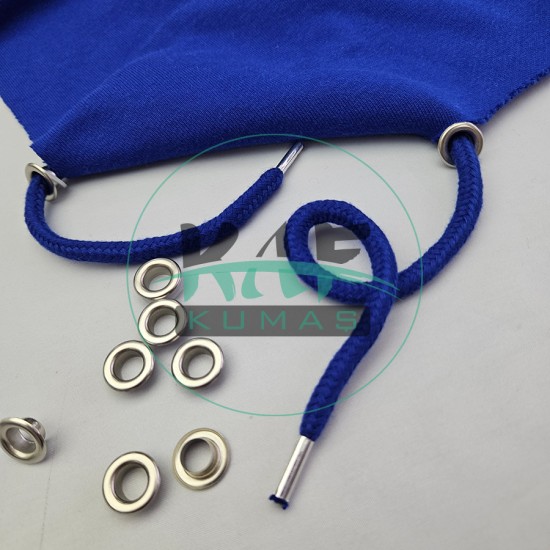 Set Fırsat* Saks Mavi 50'lu Kordon Bağcık Gümüş Renk Uçlamalı 105 cm & No 5 Gümüş Renk 100'li Kuşgözü Set