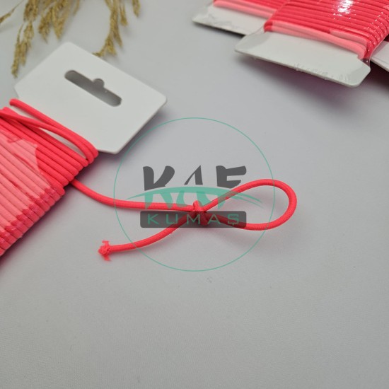 3 mm Yuvarlak Yumuşak Lastik İp 5 mt | Bel Paça Don Lastiği | Aksesuar Lastiği Neon Pembe_335
