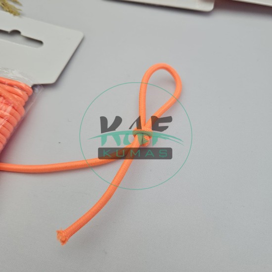 3 mm Yuvarlak Yumuşak Lastik İp 5 mt | Bel Paça Don Lastiği | Aksesuar Lastiği Neon Oranj_575