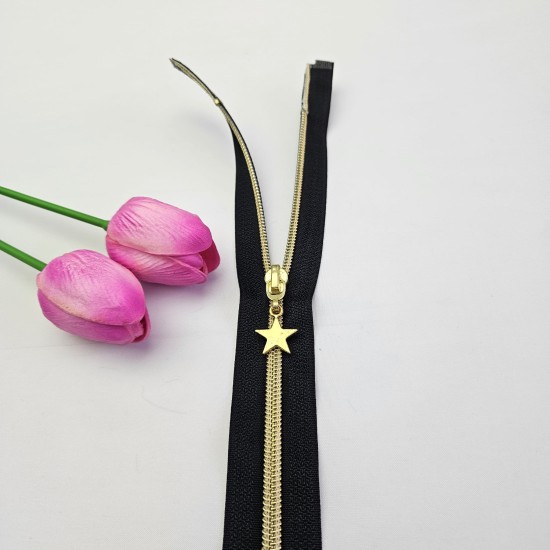 Ferace Mont Hırka Fermuarı | Separe Tip 5 Naylon Dişli Yıldız Elcikli Fermuar Uzunluk: 120 cm Siyah