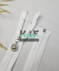 Ekru Renk Yıldız Elcikli Açık Uçlu Fermuar | Naylon Dişli Fermuar Uzunluk 65 cm