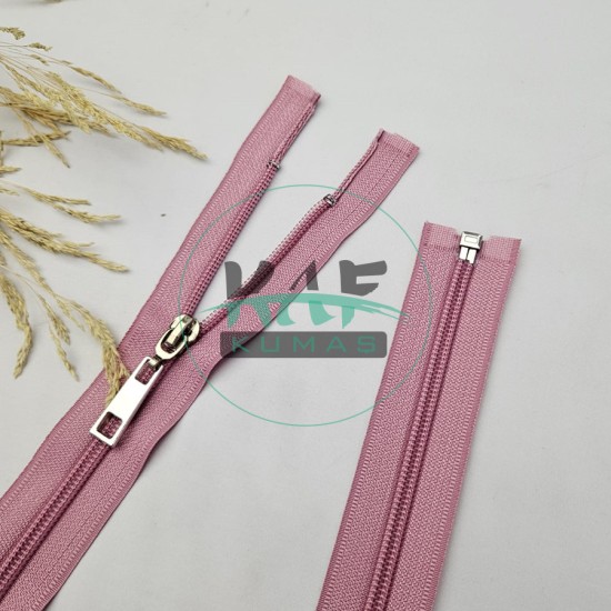 Gül Kurusu Renk Metal Elcikli Açık Uçlu Fermuar | Naylon Dişli Fermuar Uzunluk 75 cm