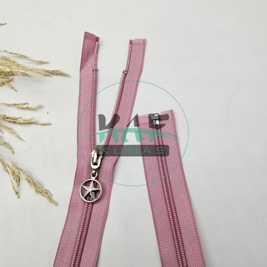 Gül Kurusu Renk Yıldız Elcikli Açık Uçlu Fermuar | Naylon Dişli Fermuar Uzunluk 75 cm