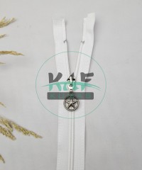Ekru Renk Yıldız Elcikli Açık Uçlu Fermuar | Naylon Dişli Fermuar Uzunluk 65 cm
