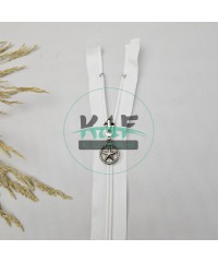 Ekru Renk Yıldız Elcikli Açık Uçlu Fermuar | Naylon Dişli Fermuar Uzunluk 65 cm