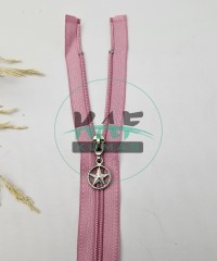 Gül Kurusu Renk Yıldız Elcikli Açık Uçlu Fermuar | Naylon Dişli Fermuar Uzunluk 75 cm