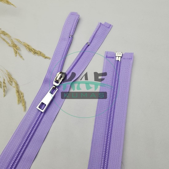 Lila Renk Metal Elcikli Açık Uçlu Fermuar | Naylon Dişli Fermuar Uzunluk 65 cm