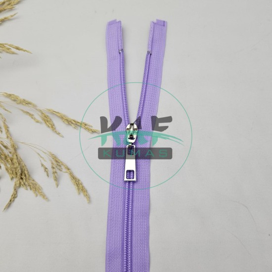 Lila Renk Metal Elcikli Açık Uçlu Fermuar | Naylon Dişli Fermuar Uzunluk 65 cm