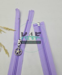 Lila Renk Yıldız Elcikli Açık Uçlu Fermuar | Naylon Dişli Fermuar Uzunluk 65 cm
