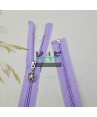 Lila Renk Yıldız Elcikli Açık Uçlu Fermuar | Naylon Dişli Fermuar Uzunluk 65 cm