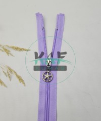 Lila Renk Yıldız Elcikli Açık Uçlu Fermuar | Naylon Dişli Fermuar Uzunluk 65 cm