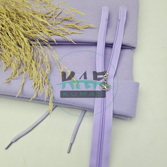 Lila Renk Yıldız Elcikli Açık Uçlu Fermuar | Naylon Dişli Fermuar Uzunluk 65 cm