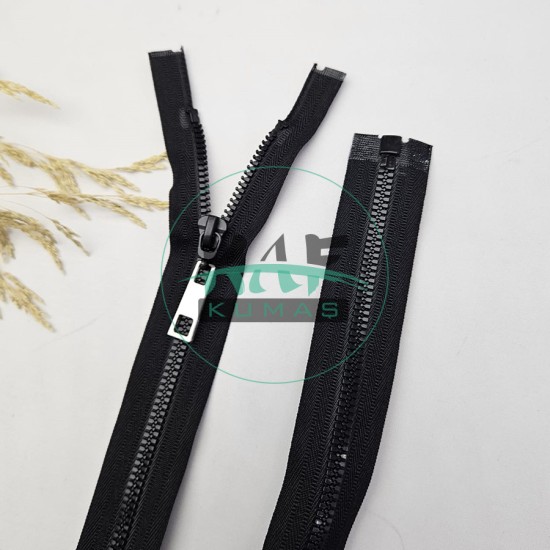 Siyah Renk Metal Elcikli Açık Uçlu Fermuar | Naylon Dişli Fermuar Uzunluk 58 cm