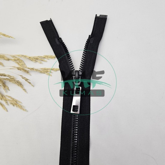 Siyah Renk Metal Elcikli Açık Uçlu Fermuar | Naylon Dişli Fermuar Uzunluk 58 cm