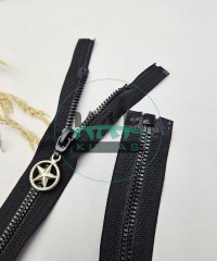 Siyah Renk Yıldız Elcikli Açık Uçlu Fermuar | Naylon Dişli Fermuar Uzunluk 58 cm