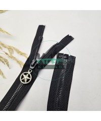 Siyah Renk Yıldız Elcikli Açık Uçlu Fermuar | Naylon Dişli Fermuar Uzunluk 58 cm