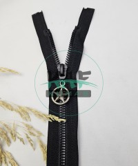 Siyah Renk Yıldız Elcikli Açık Uçlu Fermuar | Naylon Dişli Fermuar Uzunluk 58 cm