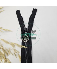 Siyah Renk Yıldız Elcikli Açık Uçlu Fermuar | Naylon Dişli Fermuar Uzunluk 58 cm