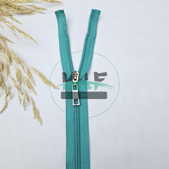 Turkuaz Renk Metal Elcikli Açık Uçlu Fermuar | Naylon Dişli Fermuar Uzunluk 70 cm