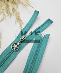 Turkuaz Renk Yıldız Elcikli Açık Uçlu Fermuar | Naylon Dişli Fermuar Uzunluk 70 cm