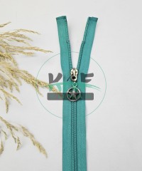 Turkuaz Renk Yıldız Elcikli Açık Uçlu Fermuar | Naylon Dişli Fermuar Uzunluk 70 cm