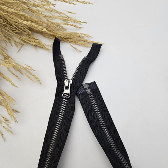 Timsah Dişli Kemik Fermuar Uzunluk: 52 cm Siyah Açık Uçlu