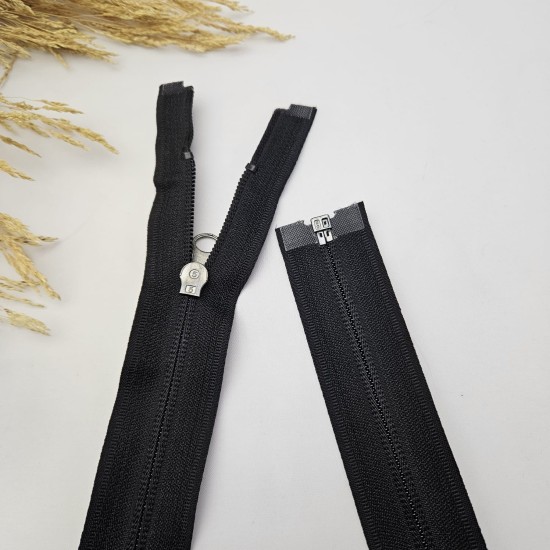 Siyah Renk Açık Uçlu Fermuar | Naylon Dişli Fermuar Uzunluk 65 cm