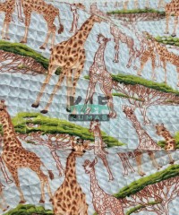 Baskılı Büyük Kareli Waffle Pike Kumaş | 100% Pamuk | Zürafalar