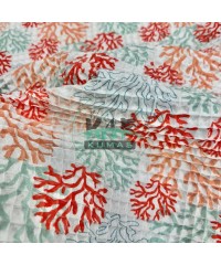 Baskılı Büyük Kareli Waffle Pike Kumaş | 100% Pamuk | Mercan