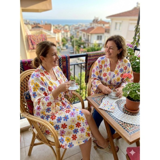 Çiçek Baskılı Örme Waffle Kumaş