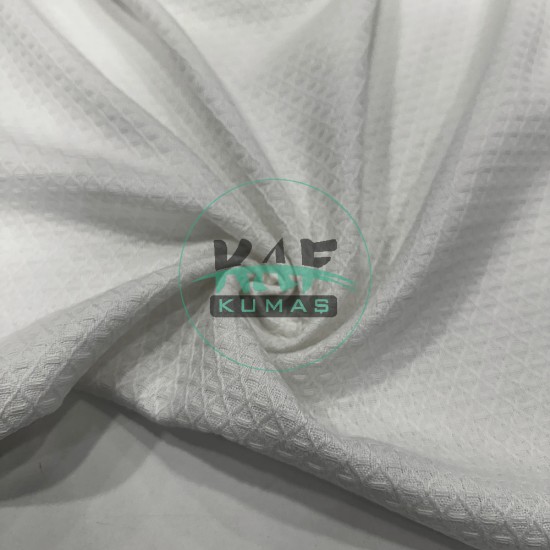 Mini Baklava Desenli  Pike Kumaş|Beyaz