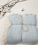 7 Katlı Çift Taraflı Bebe Mavi Dolgulu Müslin Bebek-Çocuk Battaniyesi